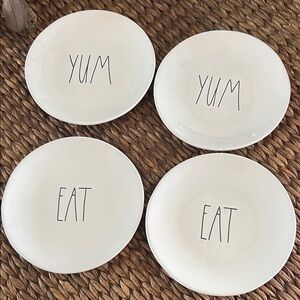 Rae Dunn White Plate Set - 'Yum' and 'Eat' Designs